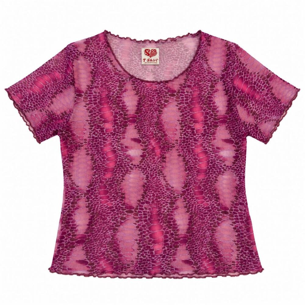 Euro Vintage Pink Animal Print Micro Mesh Top